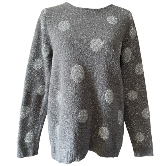 Apt 9 Women's Gray Sparkle Glitter Polka Dot Long Sleeve Sweater Size Medium - Picture 7 of 11